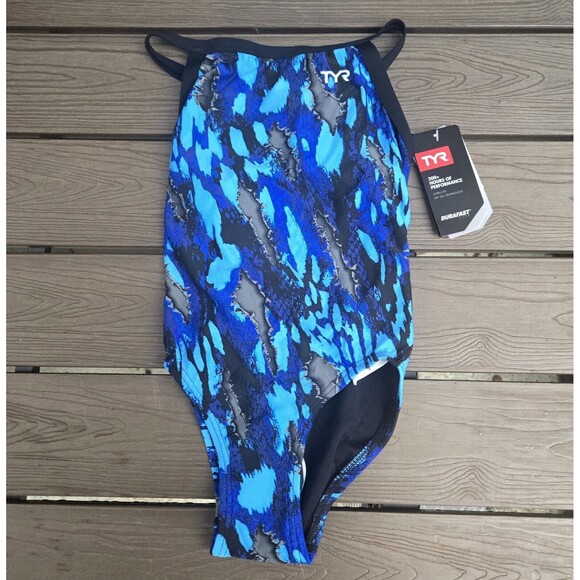 TYR DuraFast Lite Brandello Diamondfit 1 Pc Swim Blue Youth Girl Sz 24 New - Picture 1 of 3
